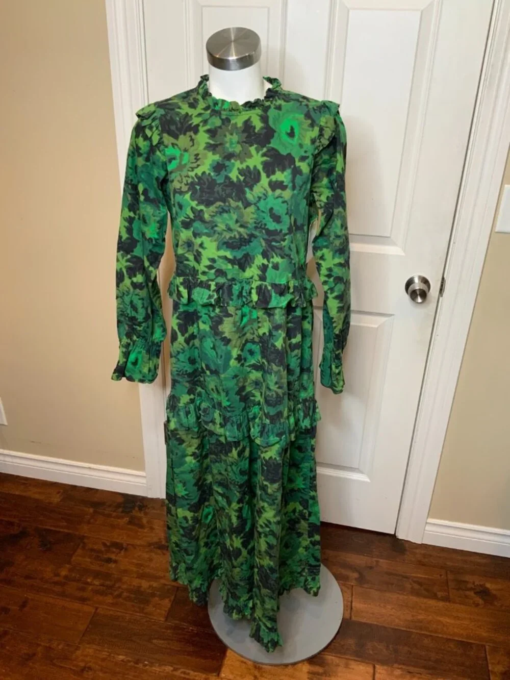 Damson Madder Green Kushla Floral Maxi Dress Ruffle Tie Back, Size 8 - Picture 3 of 9